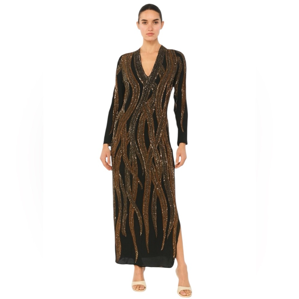 Sister max vintage y2k slik beaded maxi dress size s long sleeve side slit prom